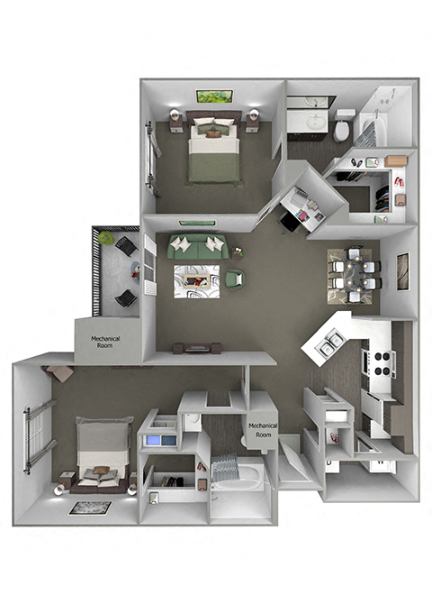 Floor plan for 2 beds, 2 baths, 1125 sqft